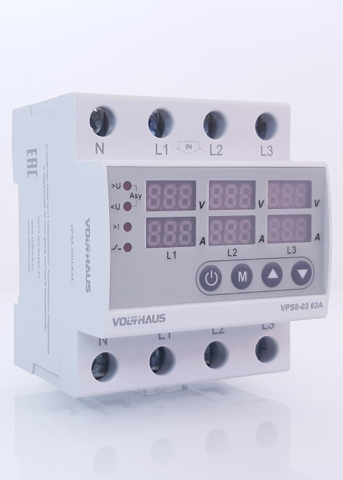 Устройство контроля и защиты от повышенного и пониженного напряжения 4P 63А